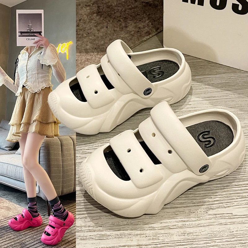 包头拖厚底增高洞洞鞋女夏季外穿网红新款透气防水沙滩潮牌凉半拖