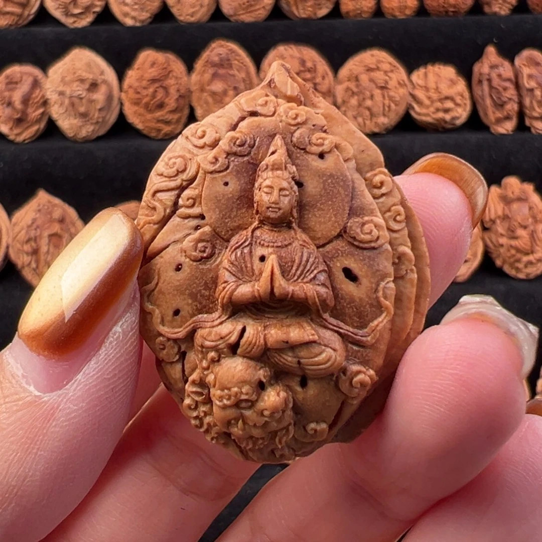 吊坠桃核桃核雕刻文殊菩萨单籽