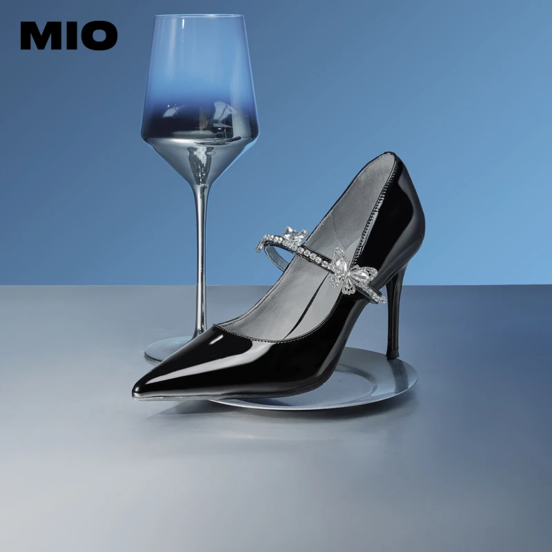 MIOMIO米奥韩版蝴蝶钻饰细跟尖口高跟鞋优雅工作鞋M231401005
