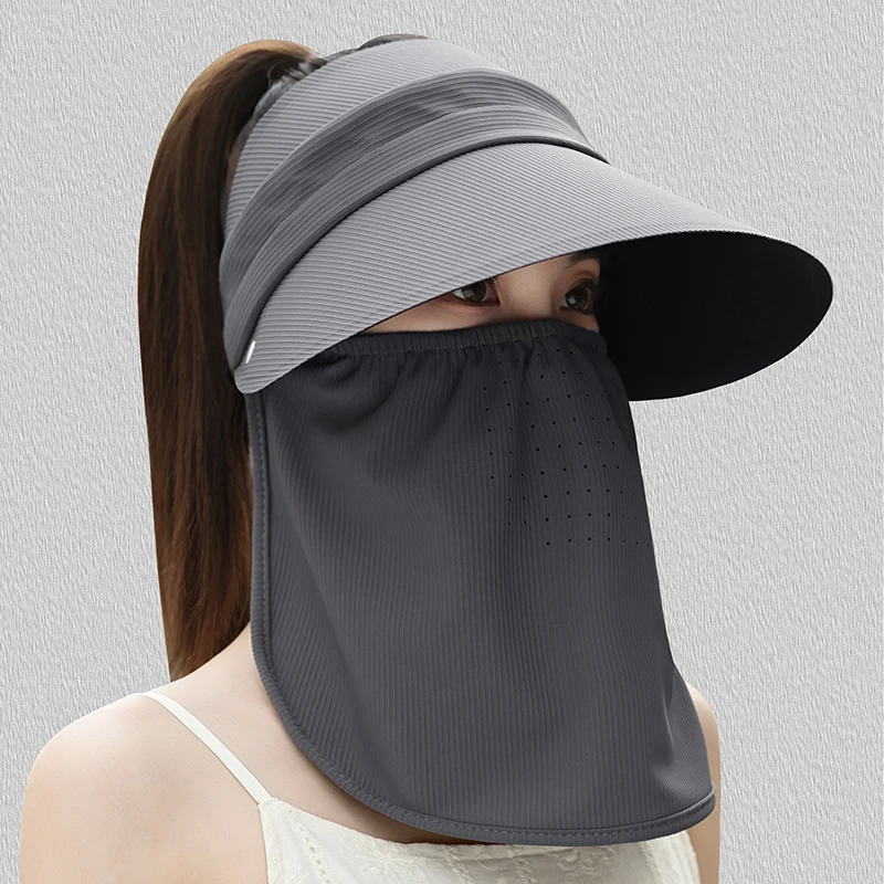 Miss both夏季帽子面罩户外遮阳防紫外线空顶帽可折叠太阳帽子女