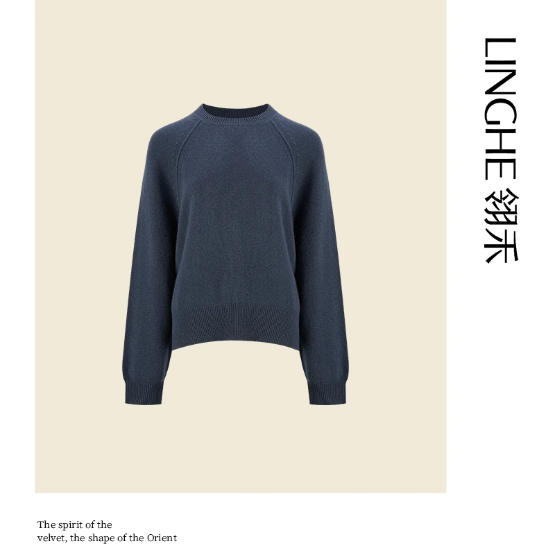 翎禾LINGHE-秋冬圆领时尚休闲百搭简约纯山羊绒针织套头衫上衣