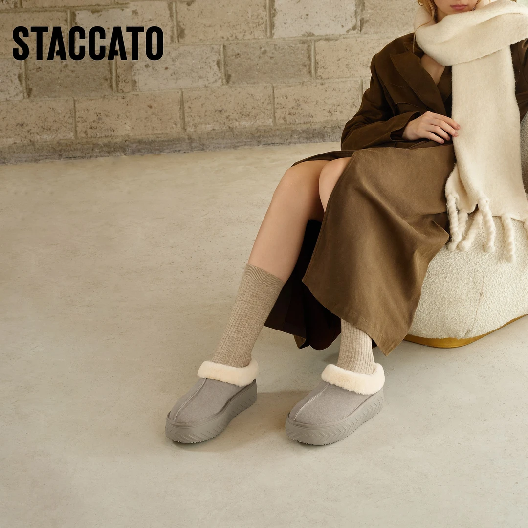 思加图超模穿搭冬季栗子面包雪地靴厚底保暖短靴女时装靴EA102DD4