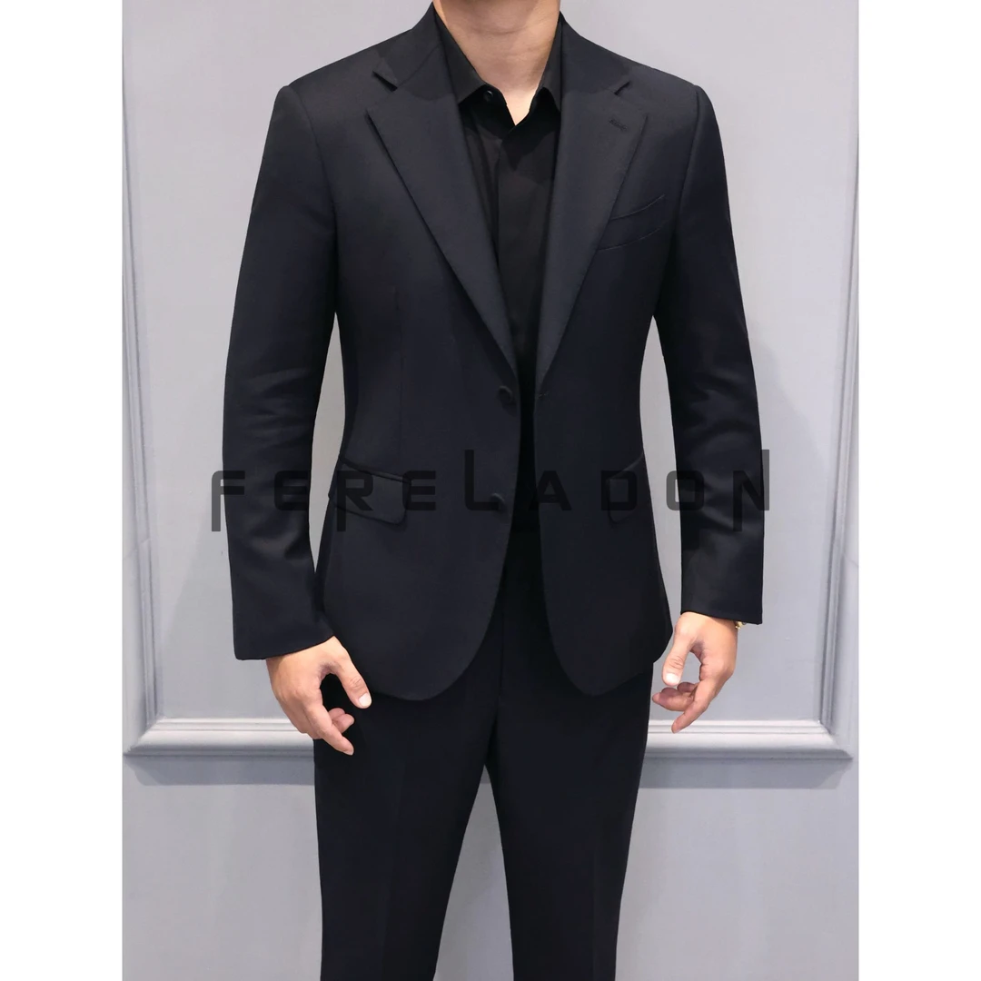 【迪/包扣100全精纺羊毛/120支】秋季平驳领双开叉休闲西服+820901
