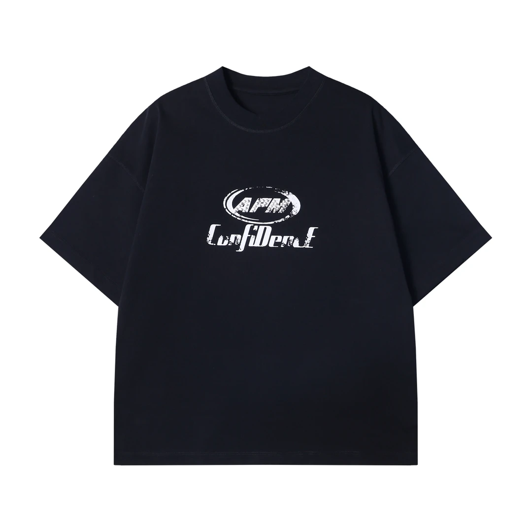 夏季高级感新款美式纯色字母印花圆领半袖T恤潮牌男女同款上衣