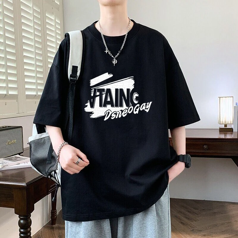 美式短袖t恤男夏季潮牌宽松圆领上衣青少年帅气休闲男士短袖