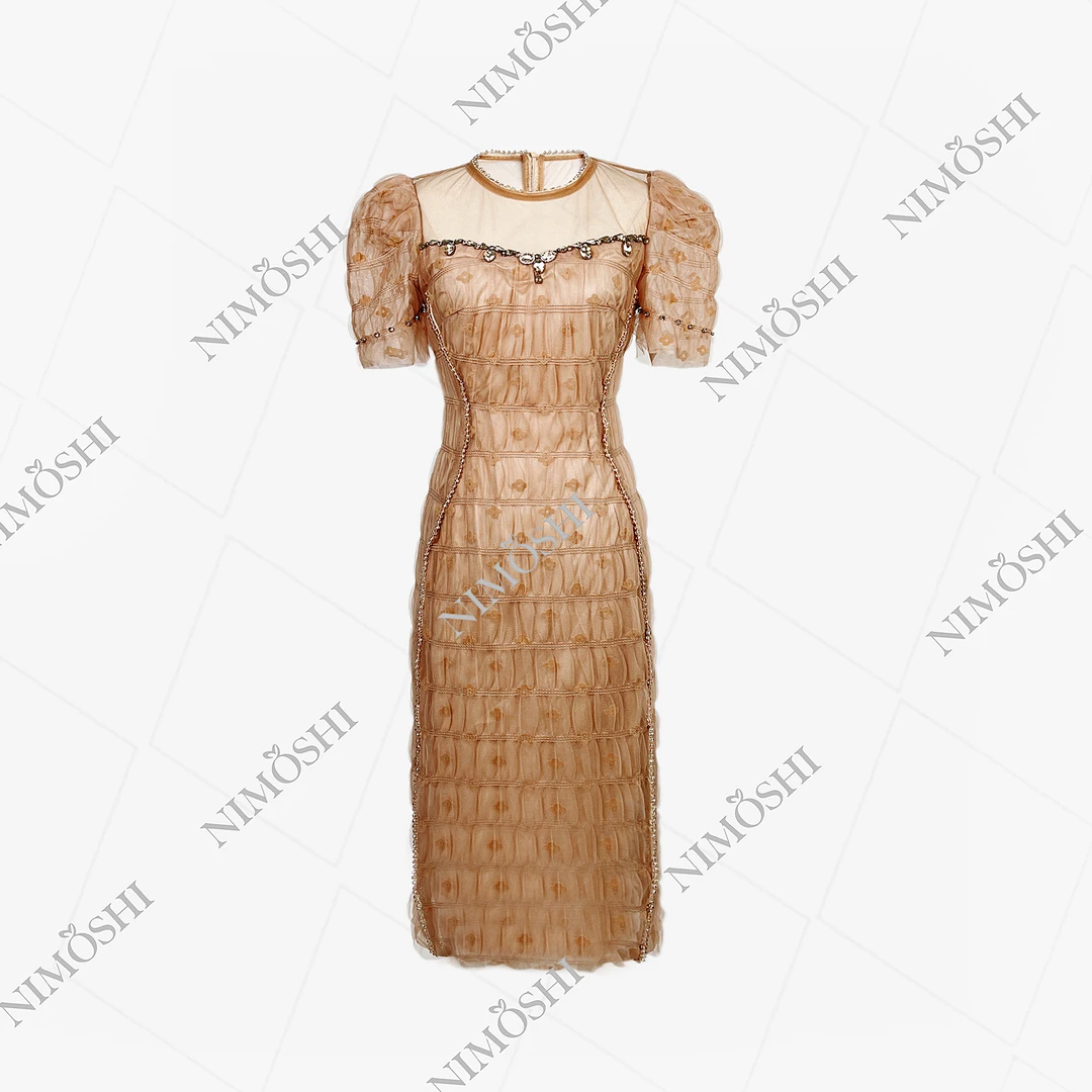 NIMðSHI【倩倩】新款时尚轻奢蕾丝花袖气质显瘦款短袖连衣裙女Q1170