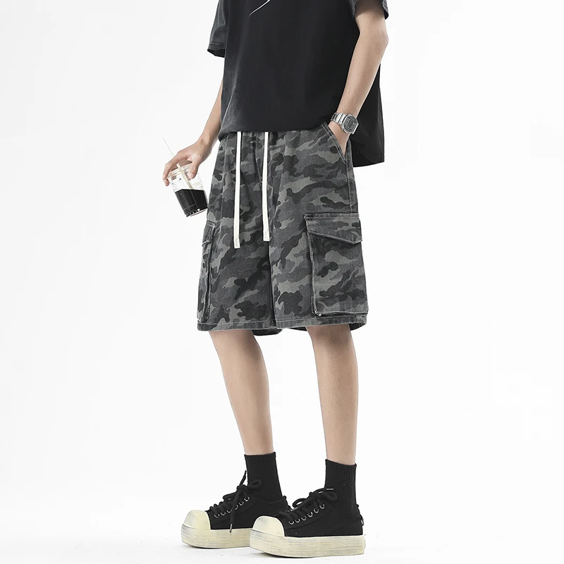 夏季休闲短裤男士美式高街复古迷彩中裤工装裤宽松潮流五分裤百搭