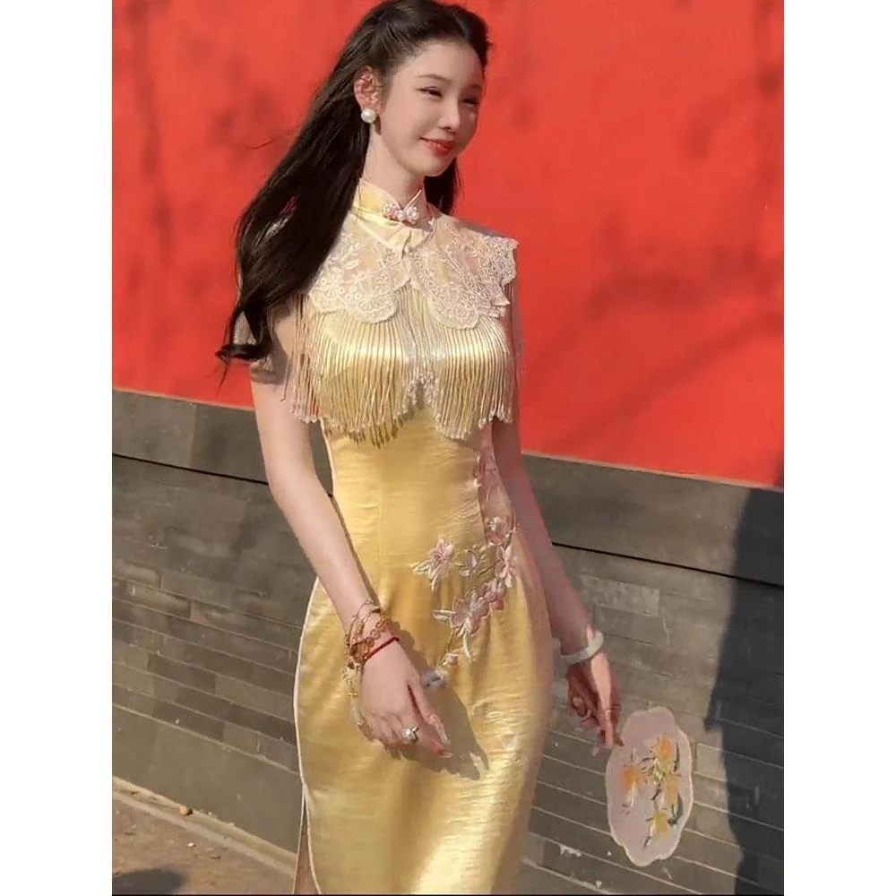 独特气质高级感新中式国风云肩改良旗袍连衣裙套装女2025夏季新款