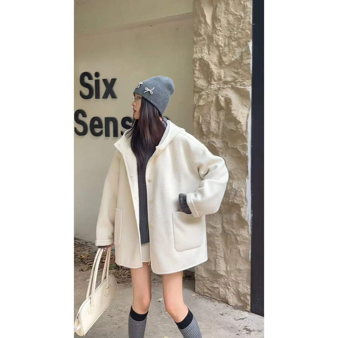 大码秋冬帽款羊绒外套9923