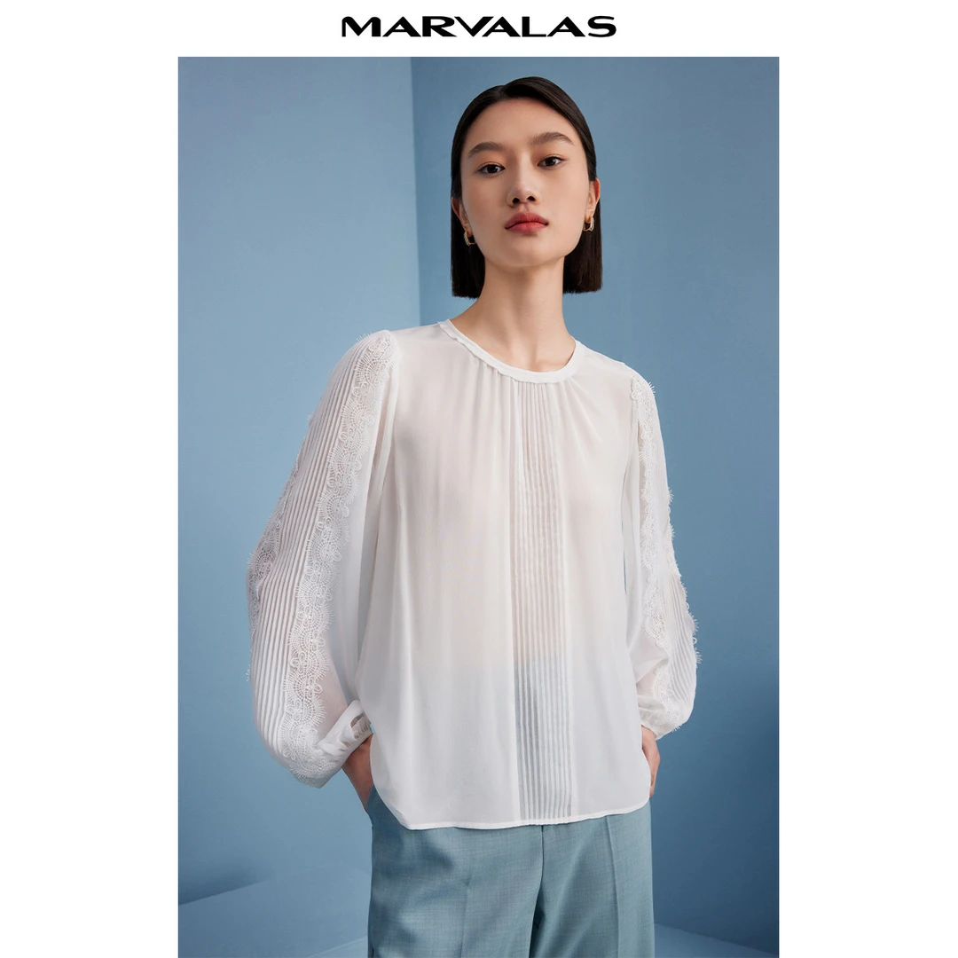 【小云总专享】纯色小众桑灯笼袖圆领宽松长袖法式小衫M314301067