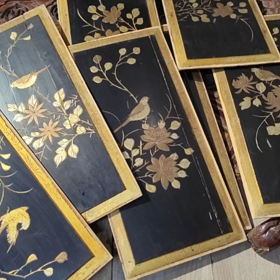 月***响香榧木老木雕老花板一套七片