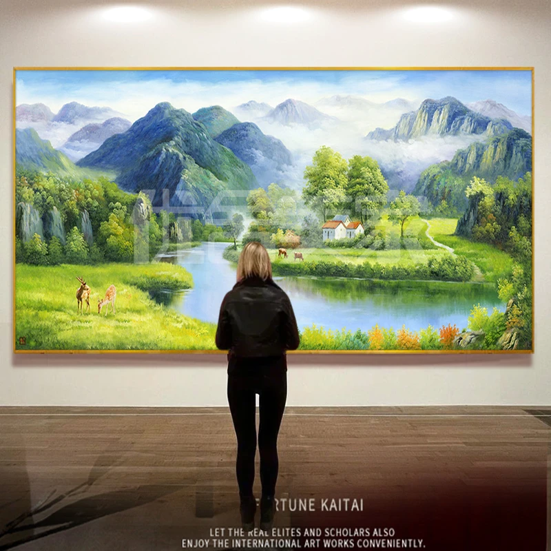 客厅装饰画山水油画沙发挂画青山玄关走廊壁画风景青绿聚宝盆墙壁