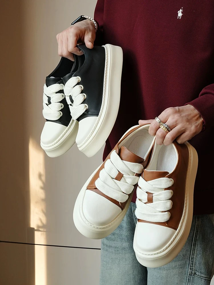 2025夏季新款时尚透气真皮休闲鞋男潮流百搭超轻底系带舒适板鞋