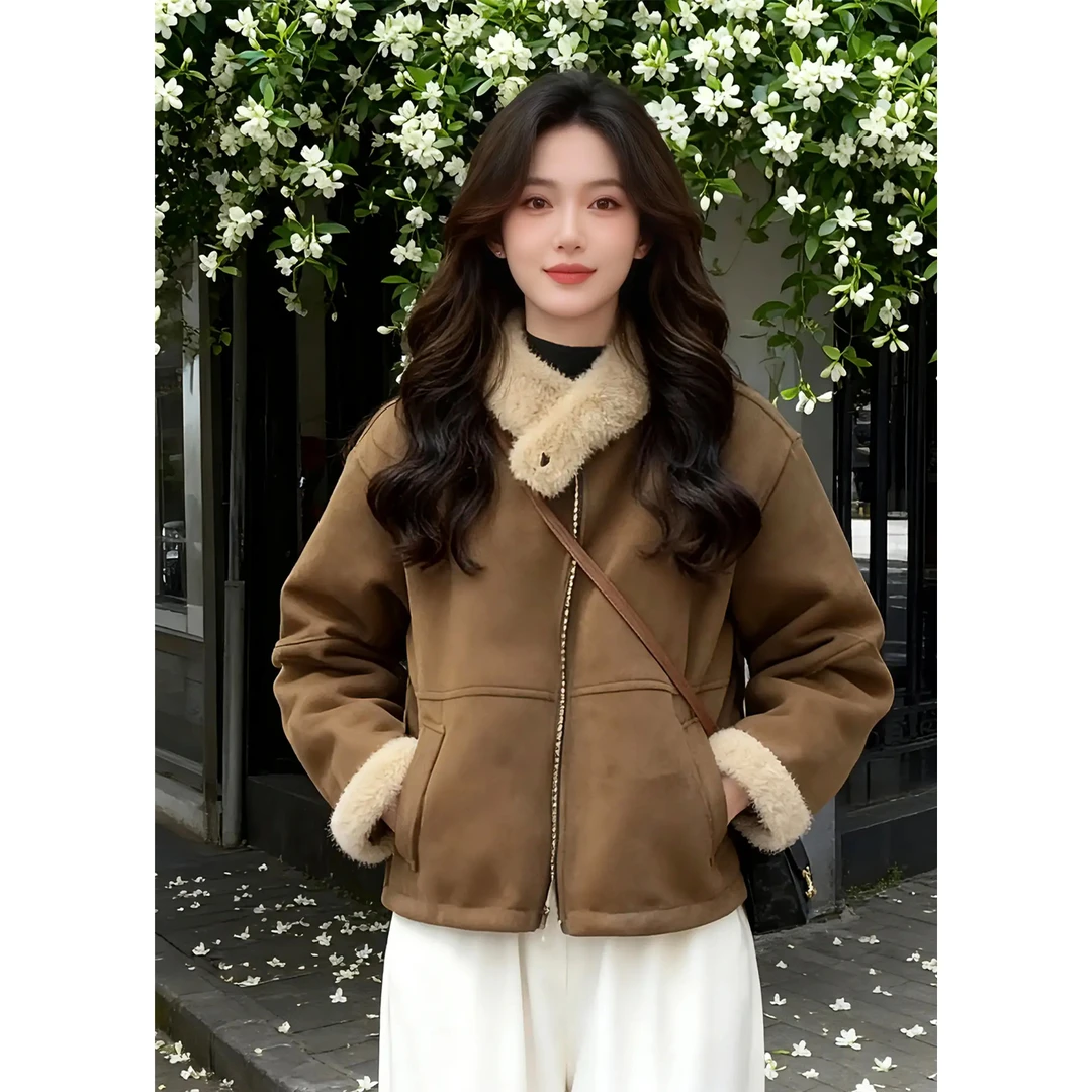 美拉德撞色百搭气质短外套女2025冬季新款韩系高级感加厚洋气上衣