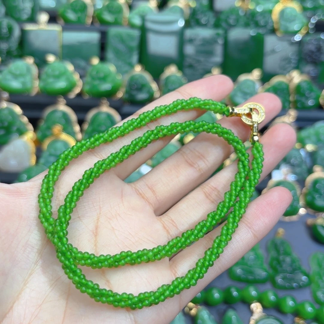 项链未镶嵌和田玉（碧玉）果绿麻花项链