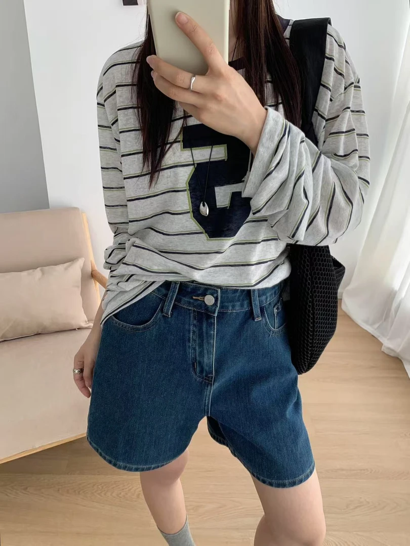 【丹宁蓝调】高腰牛仔短裤夏季显瘦宽松时尚阔腿裤复古蓝高级四面弹