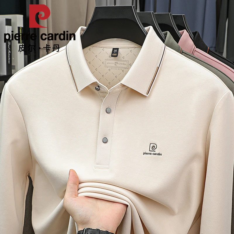 皮尔卡丹高端男装2025秋冬季男士纯棉长袖T恤加厚翻领打底polo衫