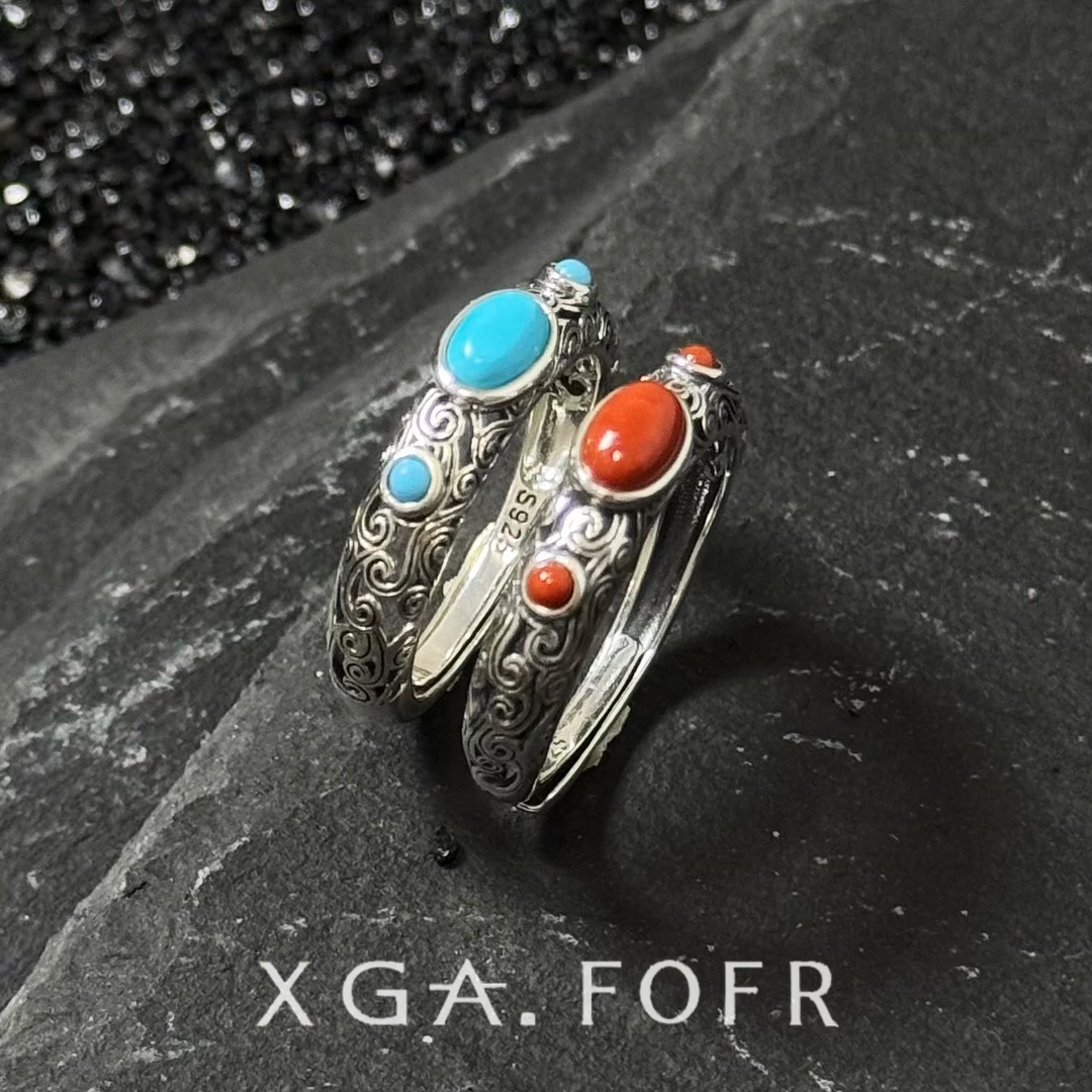 925银戒指 纯银可调节藏传祥云戒指民族风藏式复古时尚设计师男女