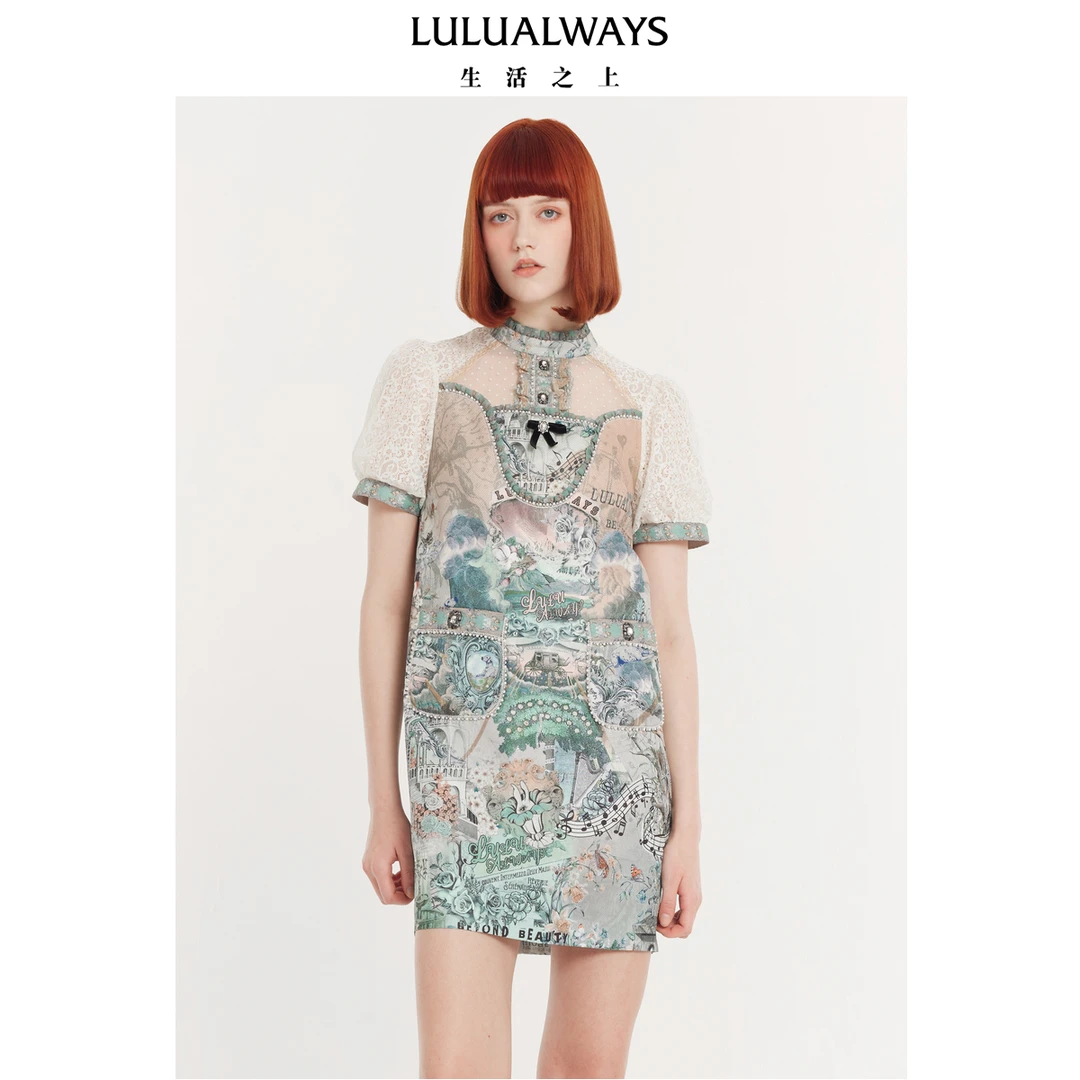 LULUALWAYS夏季直筒宽松显瘦印花短款连衣裙