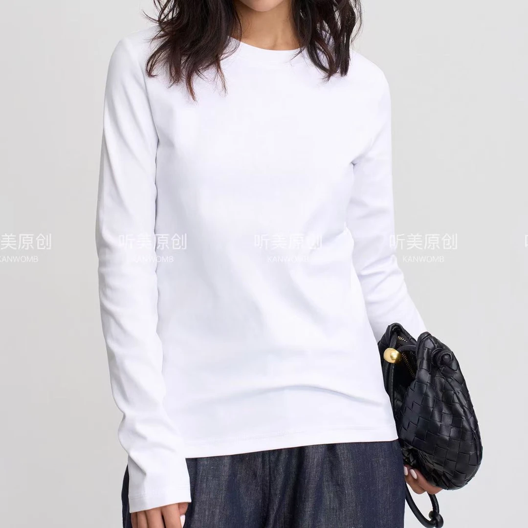 【媚儿M潮馆】原创 高质感高端匹马棉圆领t恤女打底上衣长袖