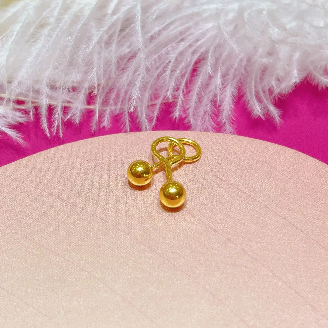 黄金光珠耳钉足金999气质气质时尚百搭经典简约精致亮面女款