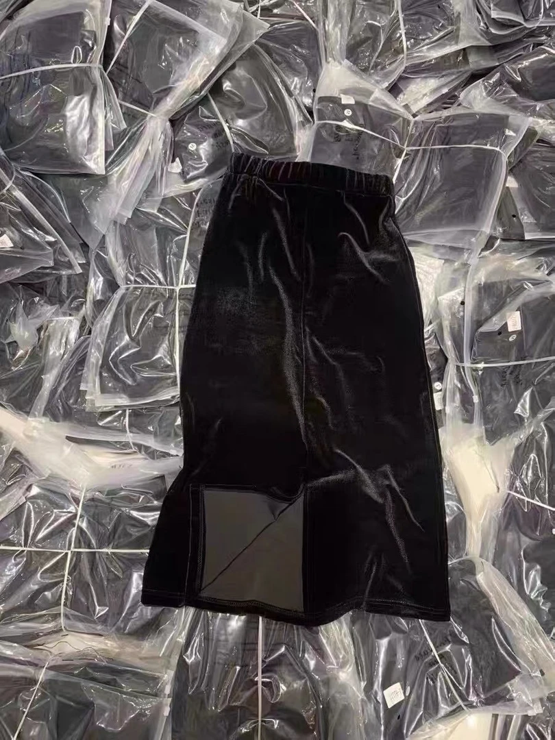 百搭超显瘦 A裙开叉黑丝绒长裙大裙摆伞裙遮胯小个子小黑裙不加绒