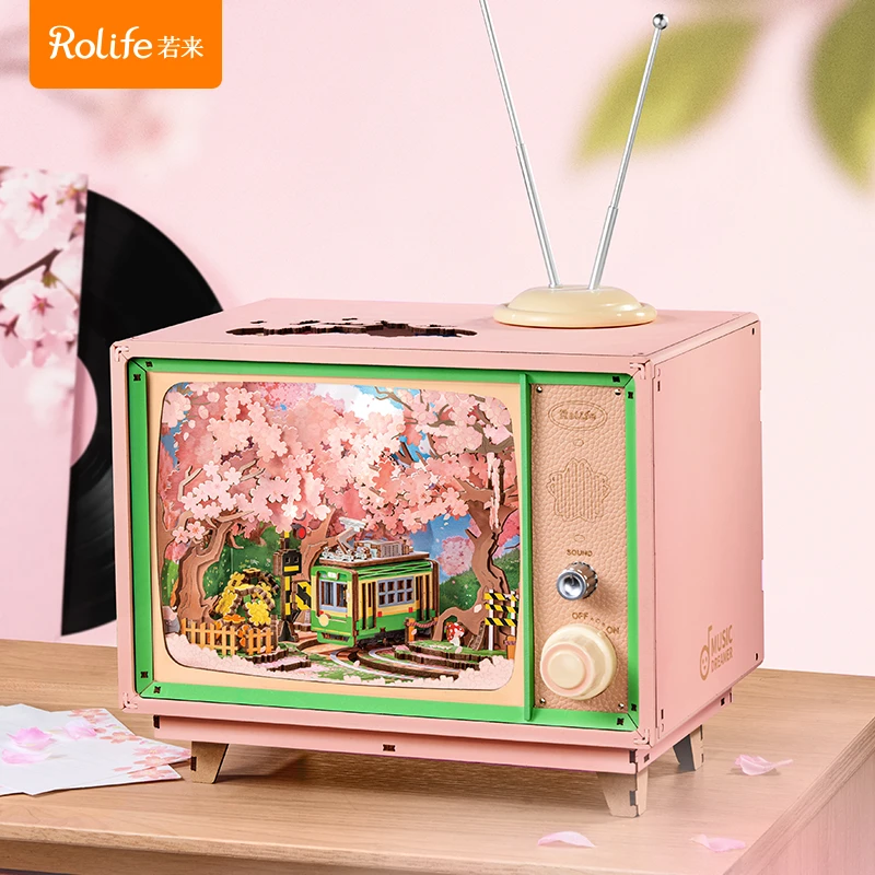 rolife/若来樱梦之旅木制拼装音乐盒diy手工八音盒积木模型礼物女