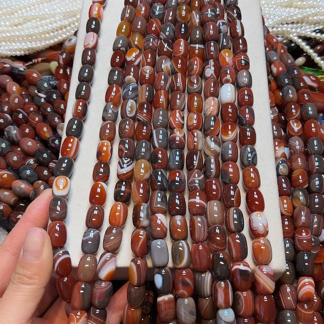 玛瑙/玉髓合金珠宝半成品10✖️14mm战国红桶玛瑙一条