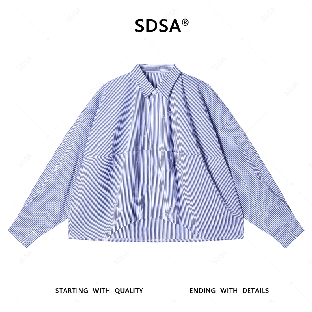 SDSA男士秋冬新款轻奢痞帅男装老钱风撞色竖纹翻领长袖衬衫潮牌
