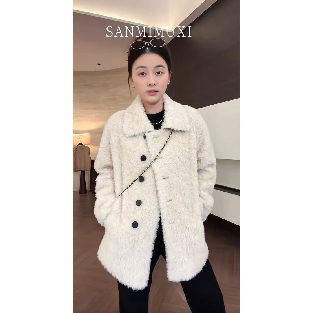 SANMI/叁米   【新年战衣】小翻领一手长毛毛外套  5572