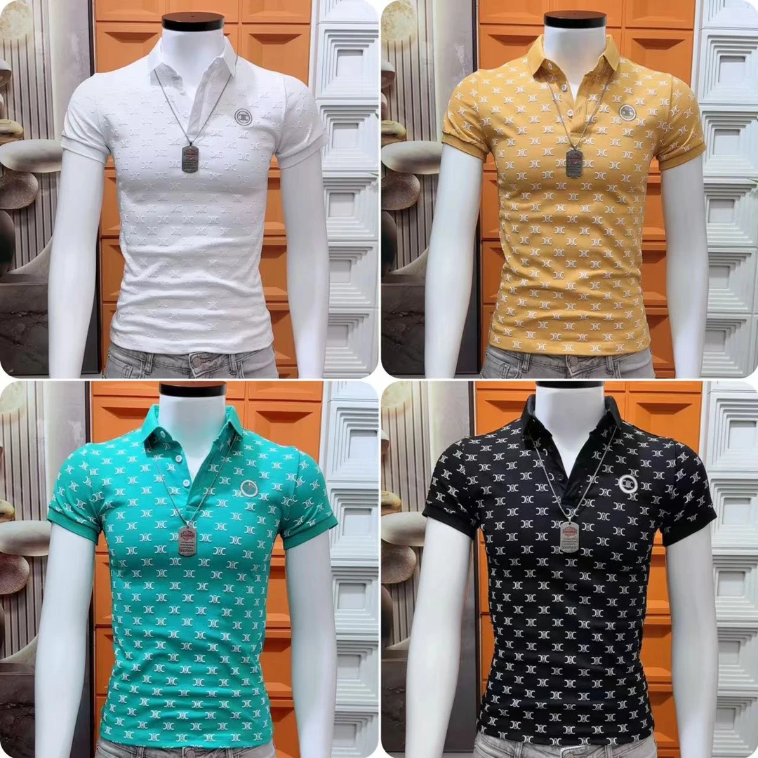 欧洲站印花短袖男夏季2025新款简约刺绣男士Polo衫翻领修身半袖潮