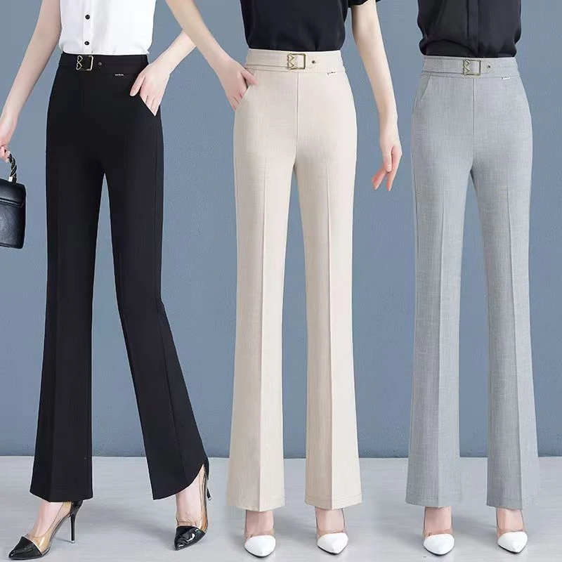 夏天冰丝微喇裤女夏季薄款新款高腰九分裤西裤显瘦百搭女裤子长裤
