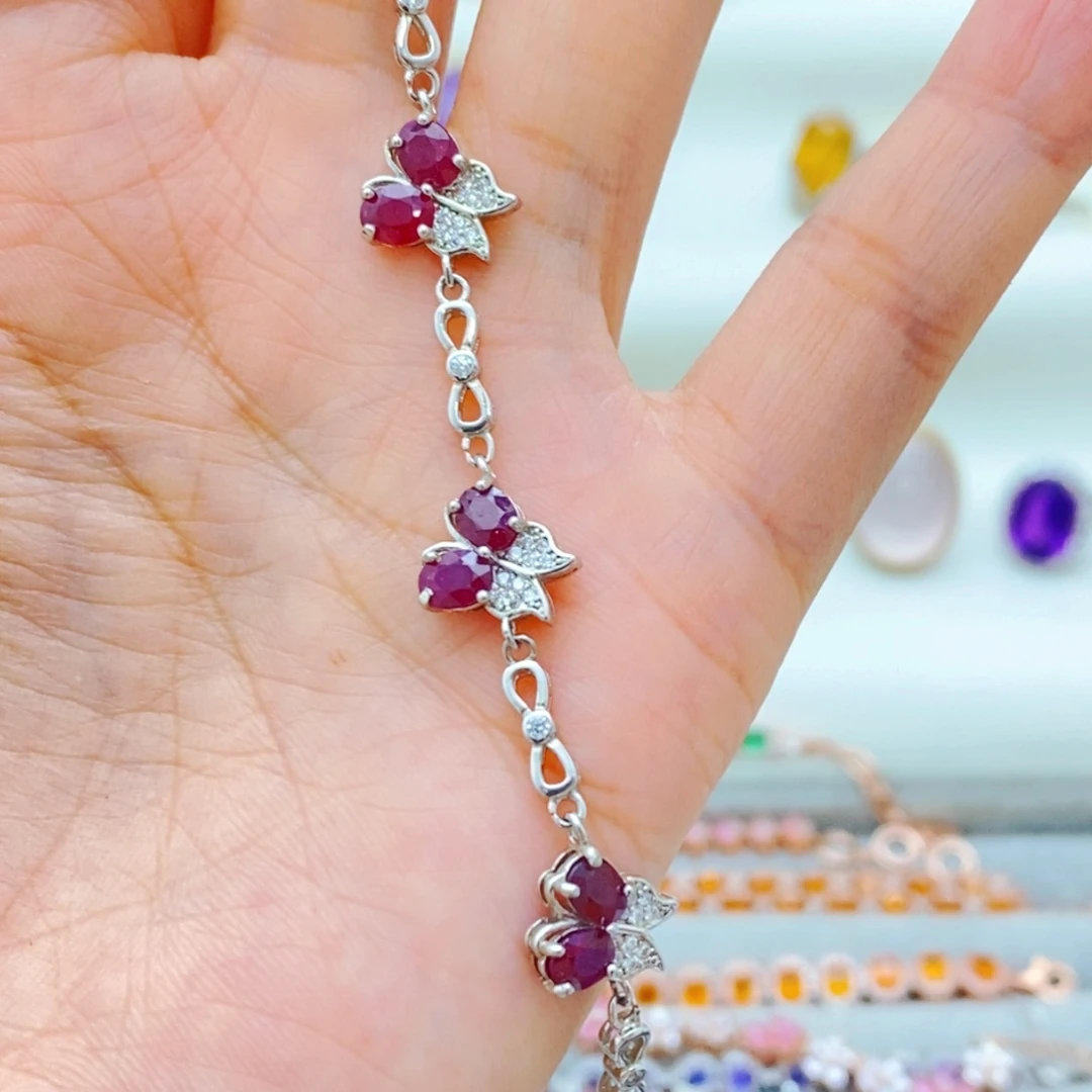 银S925镶嵌手链红宝石