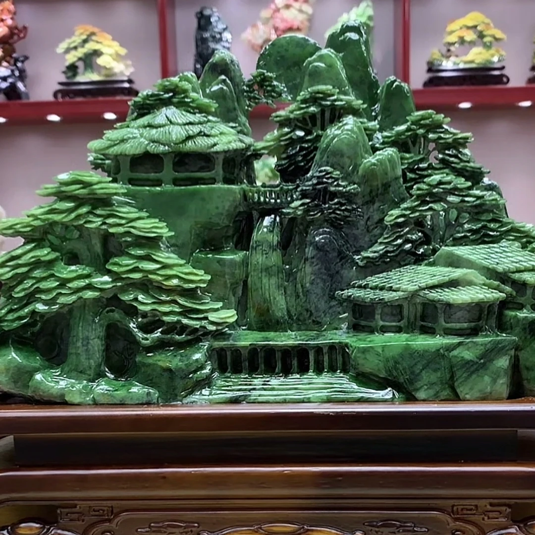 8914家居装饰摆件玉石雕刻电视柜玄关新中式创意书房山水花鸟白菜