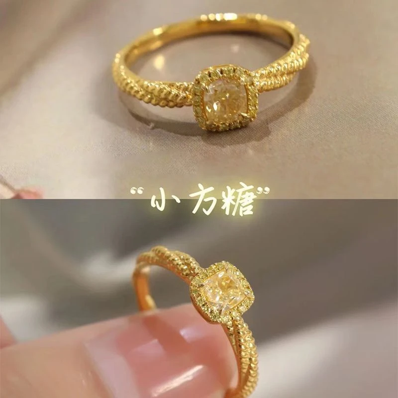 合金戒指 小方糖波光粼粼戒指女小众设计感开口可调节食指戒饰品