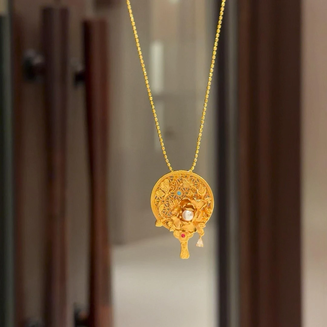 坠链均925银仿水晶 【牡丹团扇】YUEXUAN月绚轻奢设计项链吊坠