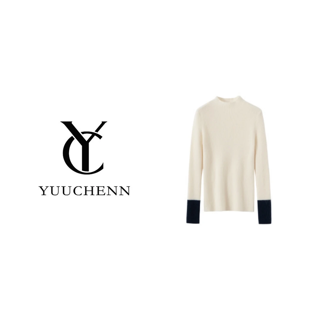 YUUCHENN撞色袖半高领羊绒抽条打底5016