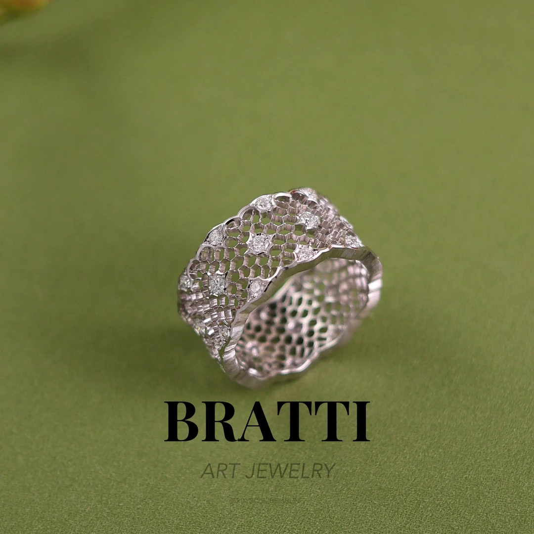 Bratti珠宝18K金“白蕾丝”钻石戒指-(宽)KJ250812