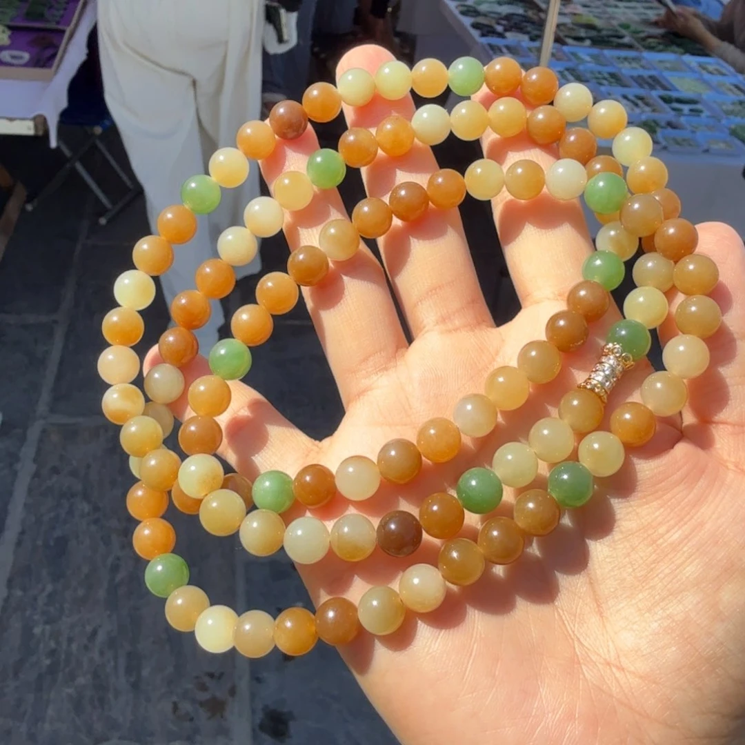 和田玉未镶嵌颈饰且末糖108颗王哥多样性拍一发一