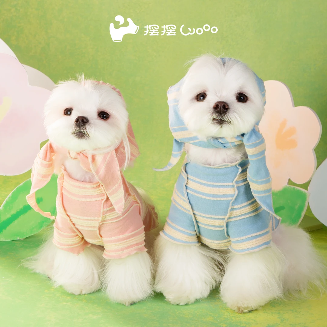 摆摆Wooo「风儿吹呀吹呀打底衫」| 宠物猫狗春夏亲肤软条纹拼接时尚