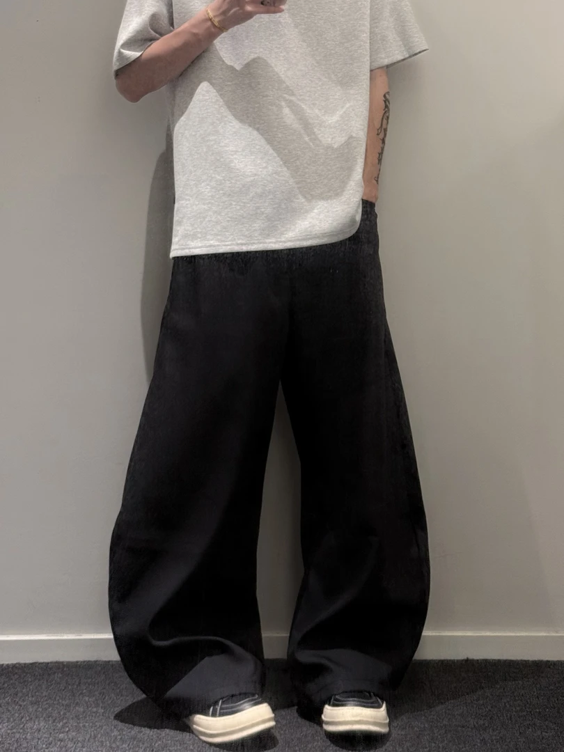 阿腾美式高级感垂感阔腿黑色弯刀西裤男女复古通勤宽松休闲长裤