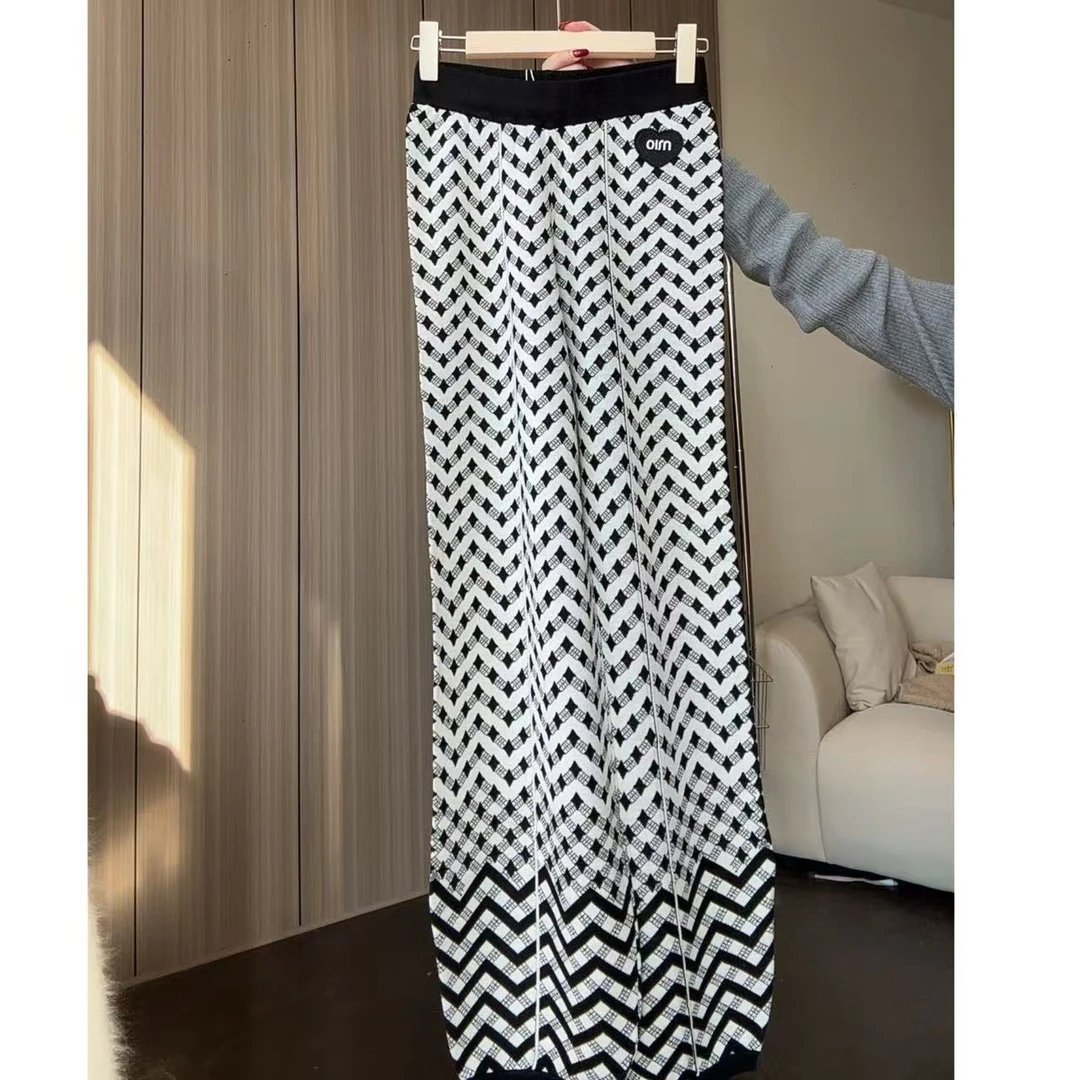 【百分百桑蚕丝】256533时尚经典黑白提花款灯笼裤显瘦时尚款