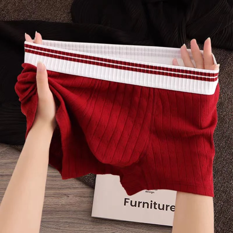 新款条纹男士内裤男生棉质运动平角裤男式青年透气男款四角短裤衩