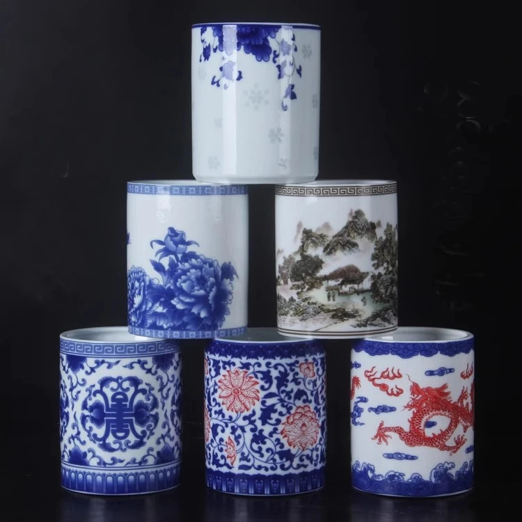 景德镇陶瓷笔筒办公桌创意装饰摆件适合教师礼物办公文房用品瓷