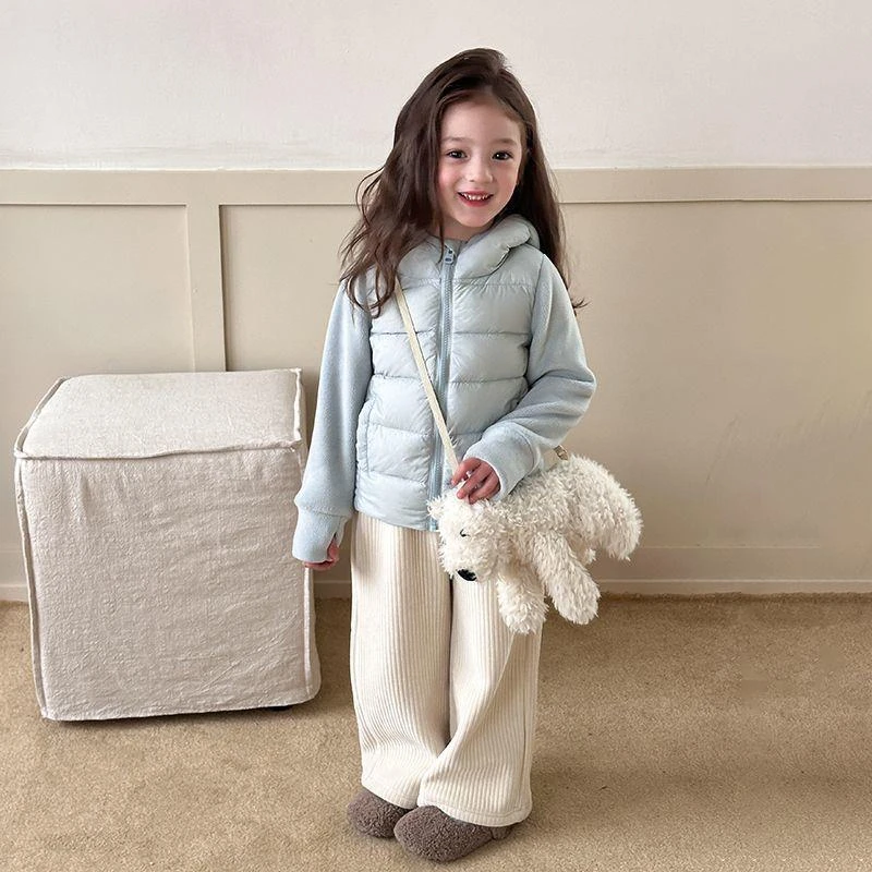 戴维贝啦女童棉服外套宝宝新款2025拼接连帽轻薄上衣保暖儿童冬季