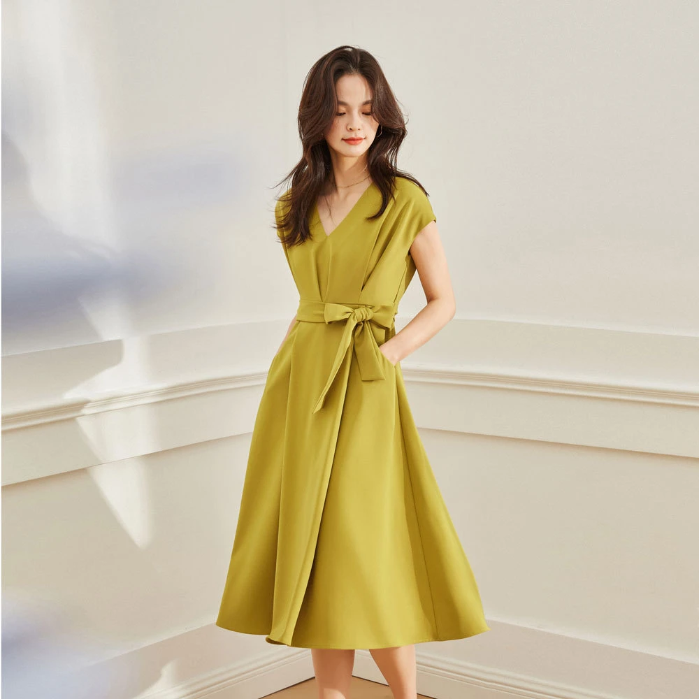 【盛都】收腰显瘦A型伞裙气质优雅中长款连衣裙