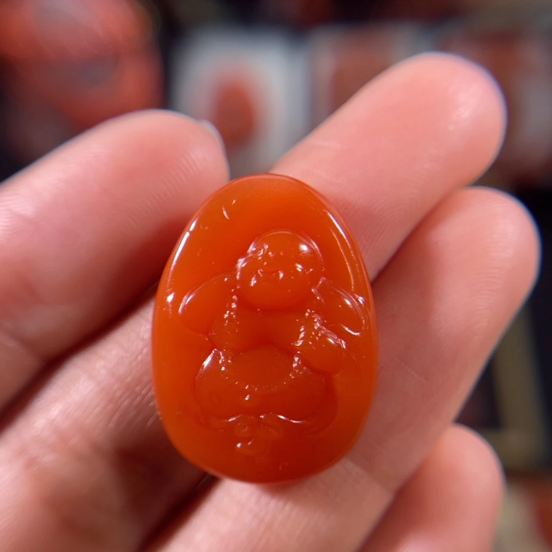 南红玛瑙未镶嵌福在眼前弥勒24.5*18.1