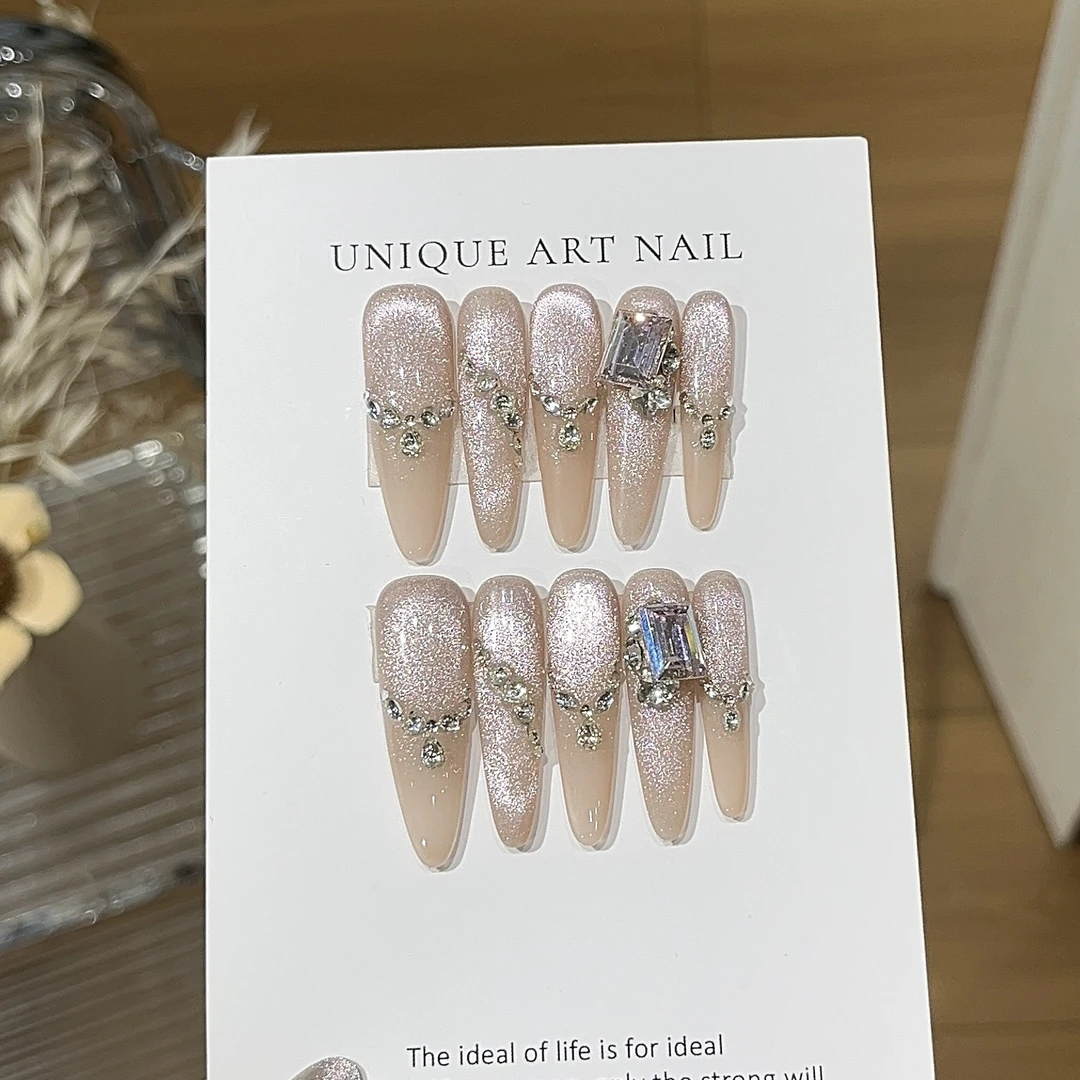 【莓果松饼】一只猫·纯欲温柔渐变裸色猫眼精品锆石轻奢手工穿戴甲