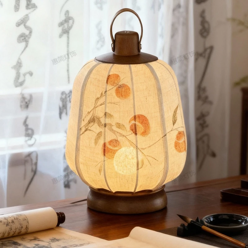 宋式美学台灯中古风复古手绘氛围灯卧室床头手提布艺书法茶桌灯