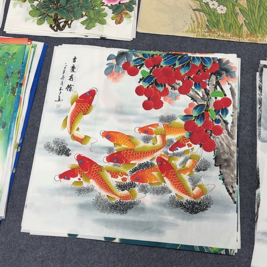 国画68×68金线鱼手绘画画画